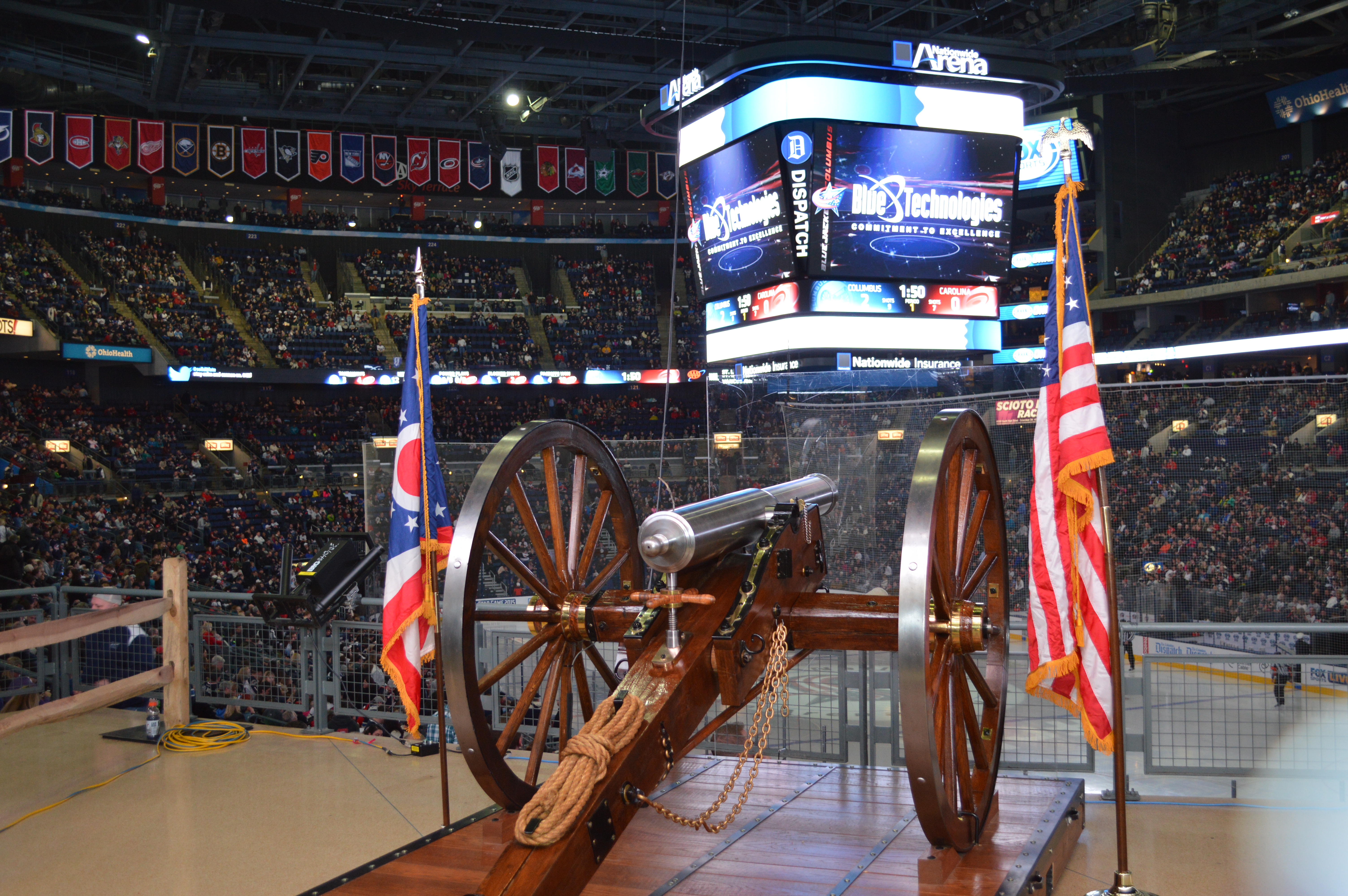 The Columbus Blue Jackets goal cannon inside Nationwide Arena during a 2014 game against the Carolina Hurricanes.
