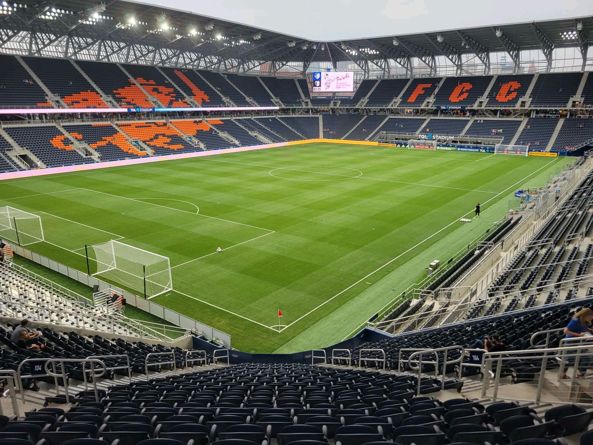 Field and stands inside TQL Stadium during an FC Cincinnati match in 2021